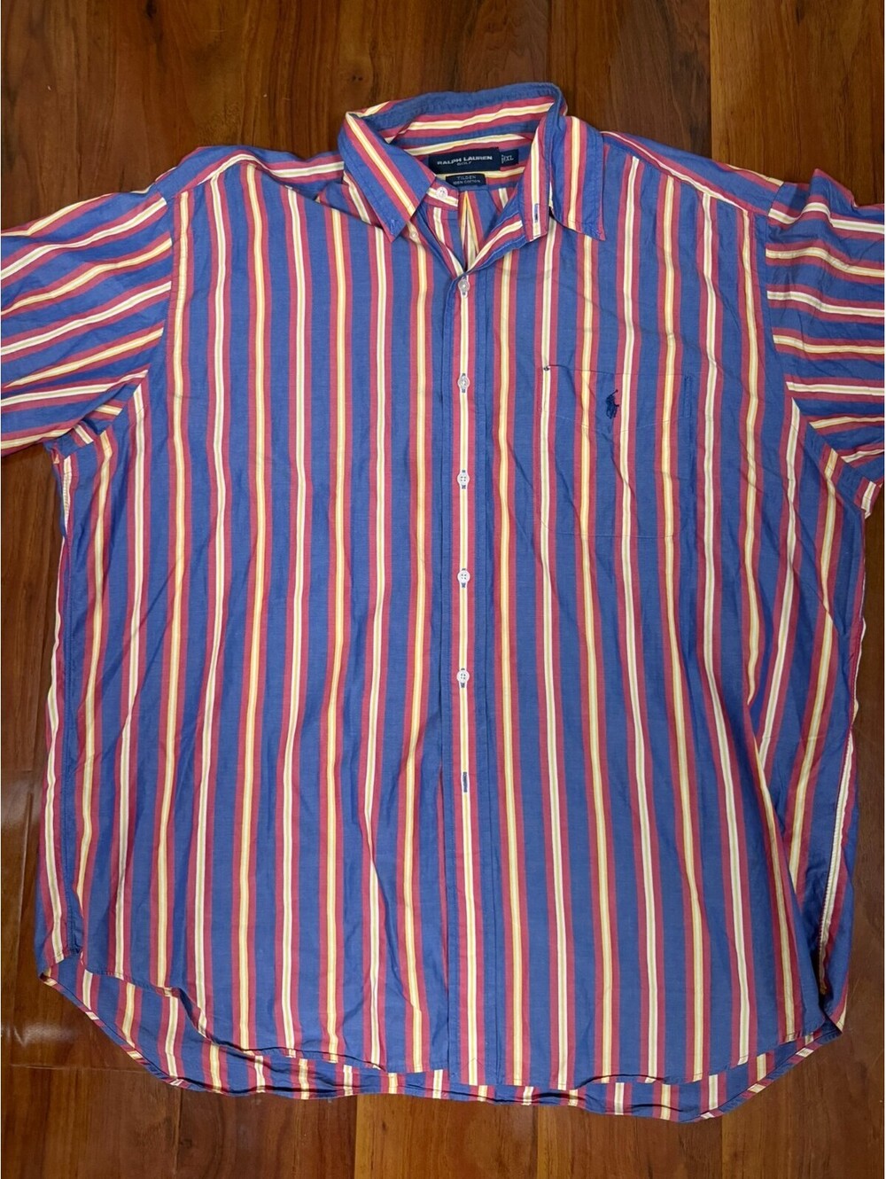 VTG Ralph Lauren Golf Tilden Shirt Mens SZ XL Yellow Red Blue Striped Pony